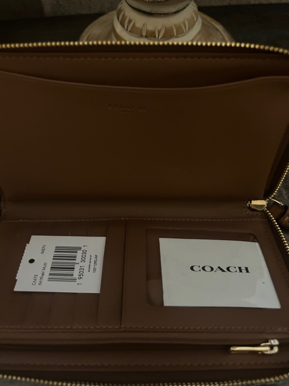 Coach Brown Signature Dempsey Multi Zip Wallet - Picture 5 of 5